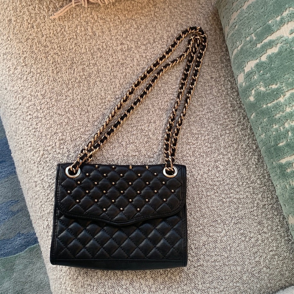 Rebecca Minkoff Black Quilted Studded Crossbody Chain Bag